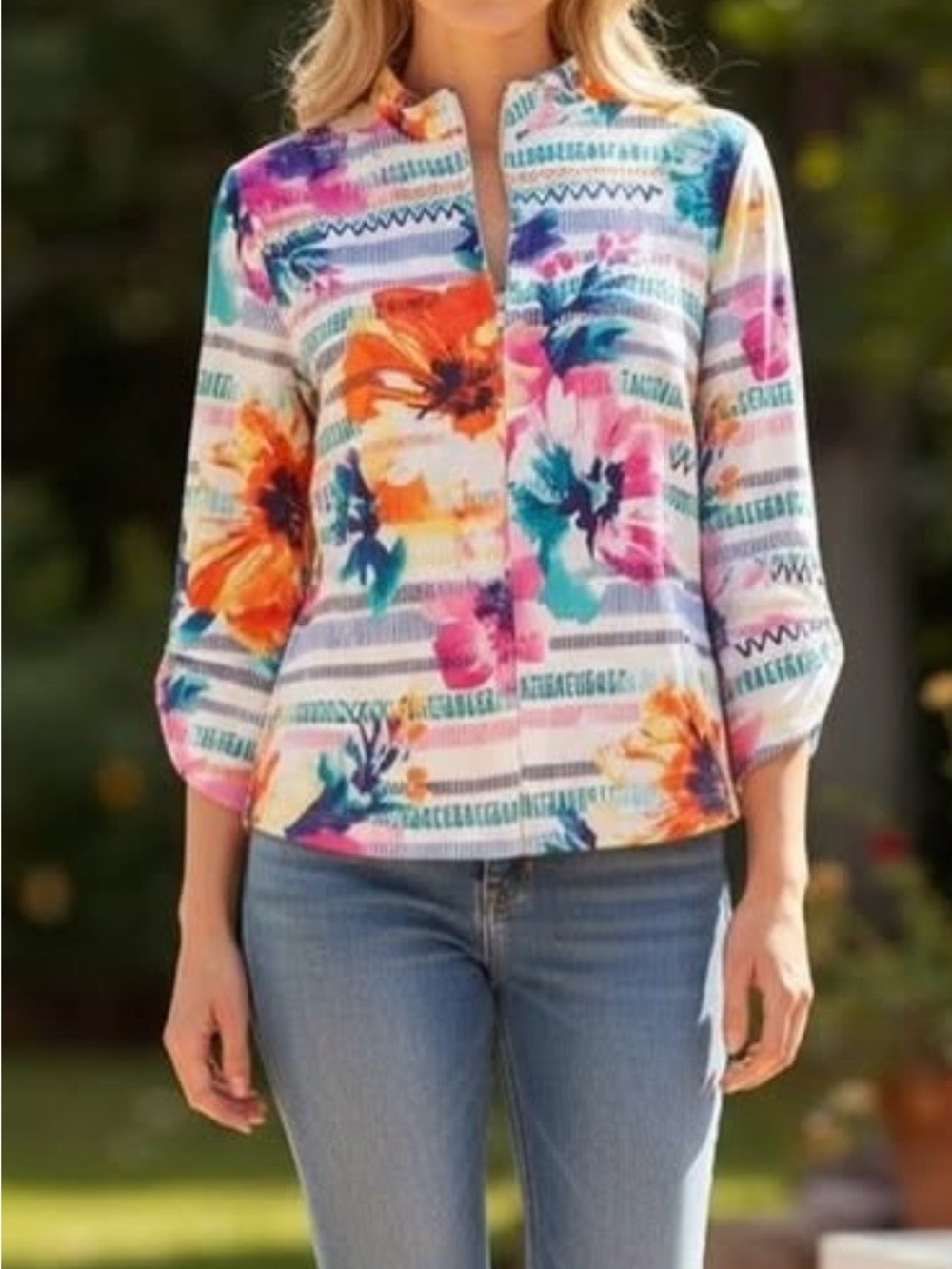 Alfred Dunner Calypso Multicolor Floral Jacket size PS